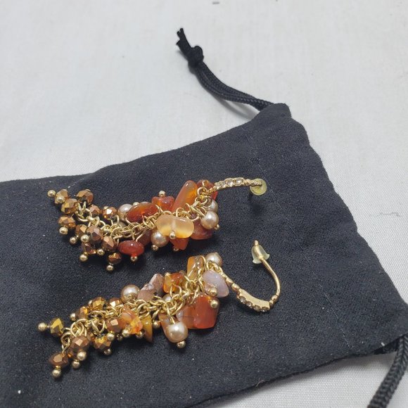 Ali Khan crystal glass bead cluster cascade drop earring  Topaz sapphire pearl - Picture 4 of 5